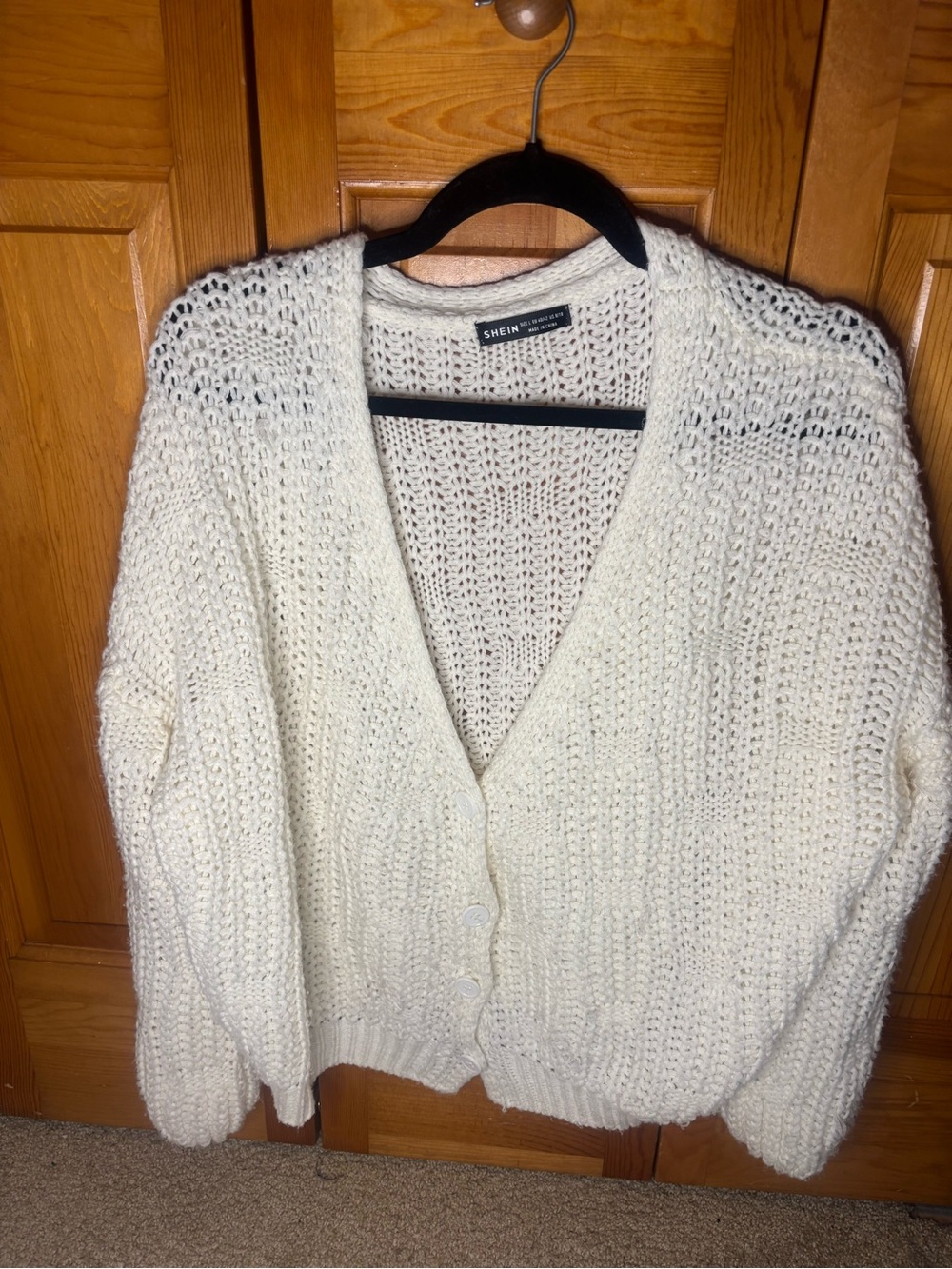 SHEIN Cream Open-Knit Button Cardigan